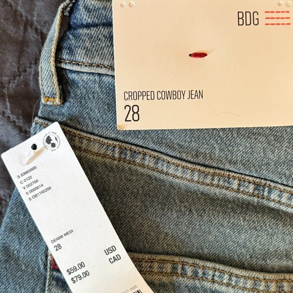 ๐ NWT BDG Cropped Cowboy Jeans - High Rise, Light Wash, Size 28 - Picture 5 of 5